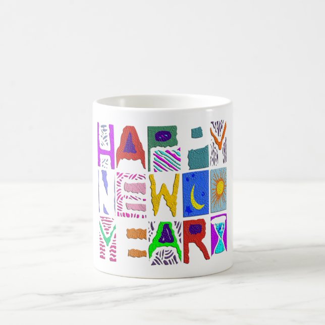 Caneca De Café Design de texto "Feliz ano novo" (Centro)