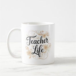 Caneca De Café Design de Tipografia Floral Vida de Professor