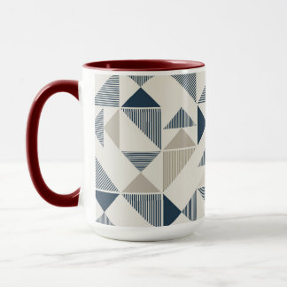 Caneca de Café – Design de Triângulo Azul e Bege