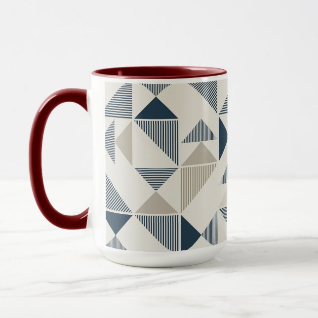 Caneca de Café – Design de Triângulo Azul e Bege  (Esquerda)