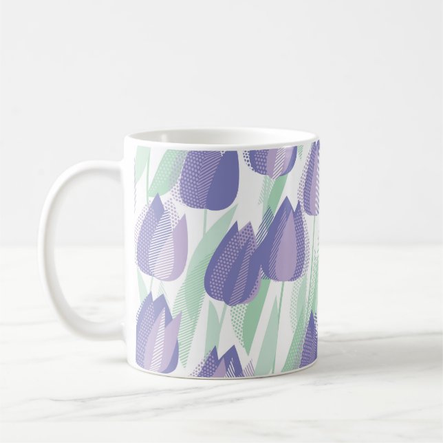 Caneca De Café Design de Tulipas: floral violeta pálido. (Esquerda)