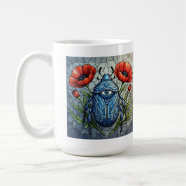 Caneca De Café Design de vitral de besouro vibrante flor papoula