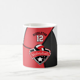 Caneca De Café Design de Voleibol Vermelho, Branco e Preto