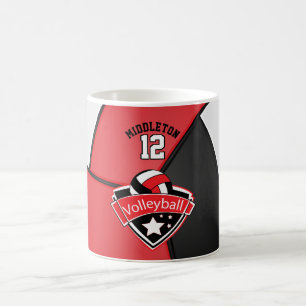 Caneca De Café Design de Voleibol Vermelho, Branco e Preto