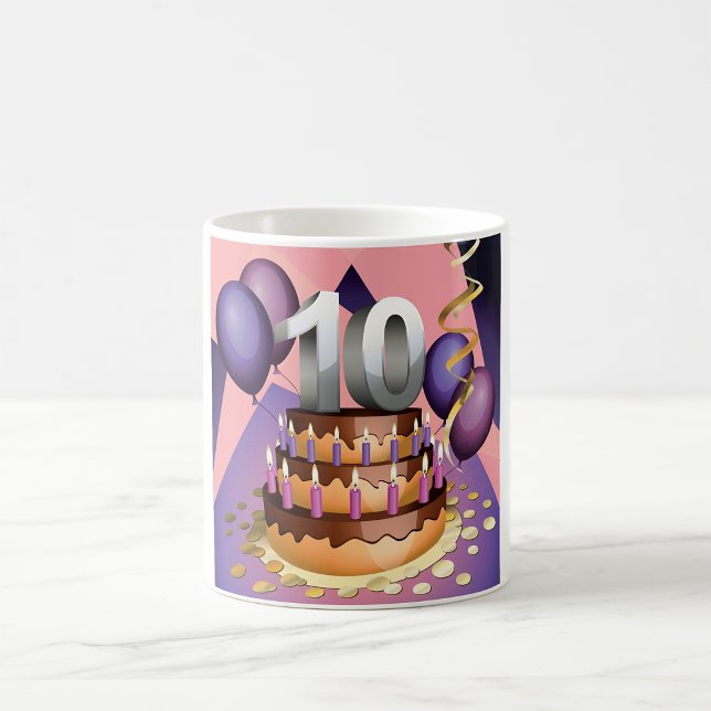 Caneca De Café Design do Bolo Elegante do 10º Aniversário (Criador carregado)