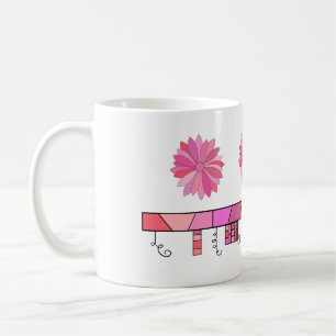 Caneca De Café Design do Doodle nas máscaras do rosa com flores