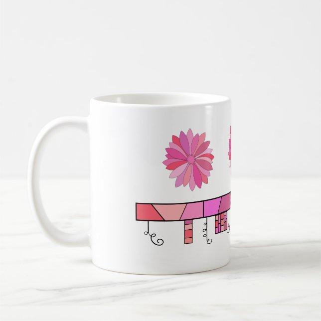 Caneca De Café Design do Doodle nas máscaras do rosa com flores (Esquerda)