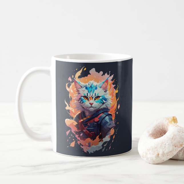 Caneca De Café Design do Guerreiro Gato Ninja (Com Donut)