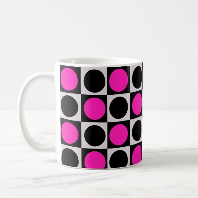 Caneca De Café Design do padrão do círculo preto rosa verificado (Esquerda)