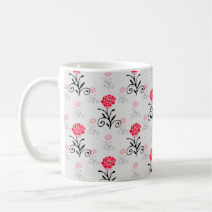 Caneca De Café Design do Padrão do Pilha do Flor da rosa vermelha