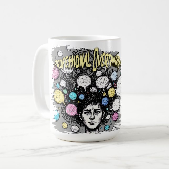 Caneca De Café design engraçado para quem pensa demais (Frente Esquerda)