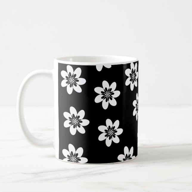 Caneca De Café Design Floral Branco e Preto Moderno (Esquerda)