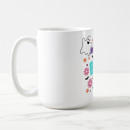 Caneca De Café Design Floral de Halloween Retro-Boo Personalizáve
