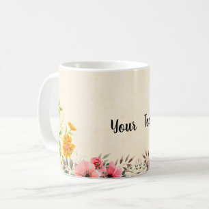 Caneca De Café design floral elegante com seu texto