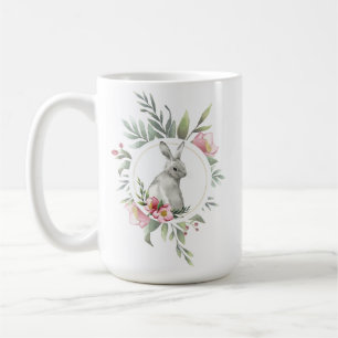 Caneca De Café Design floral elegante do coelhinho da Páscoa