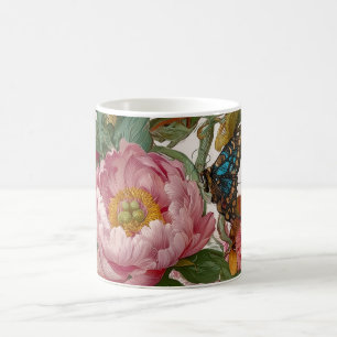 Caneca De Café Design Floral Ousado Borboleta e Peônias