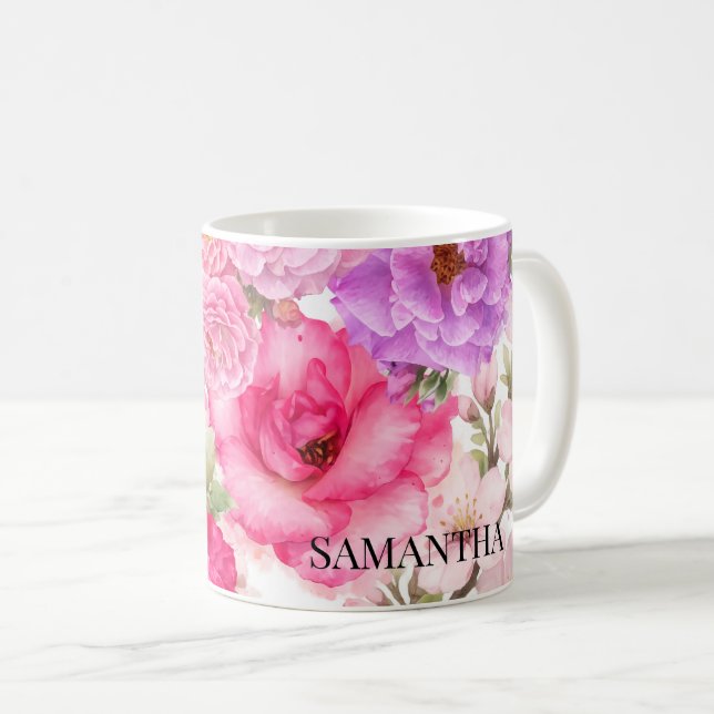 Caneca De Café Design Floral Personalizado (Frente Esquerda)