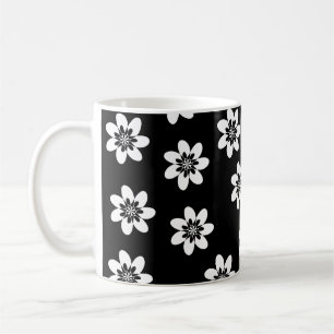 Caneca De Café Design Floral Preto e Branco