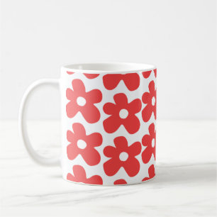 Caneca De Café Design Floral Vermelho Chic Retro Flor Y2K Ousado