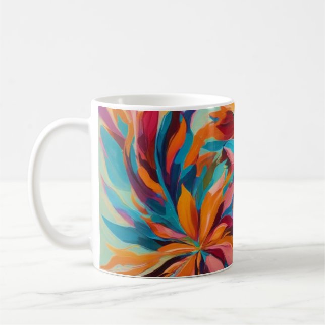 Caneca De Café Design Floral Vibrante Abstrato (Esquerda)