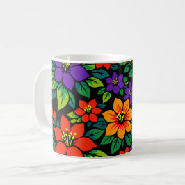 Caneca De Café Design Floral Vibrante com Flores Coloridas