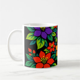 Caneca De Café Design Floral Vibrante com Flores Coloridas