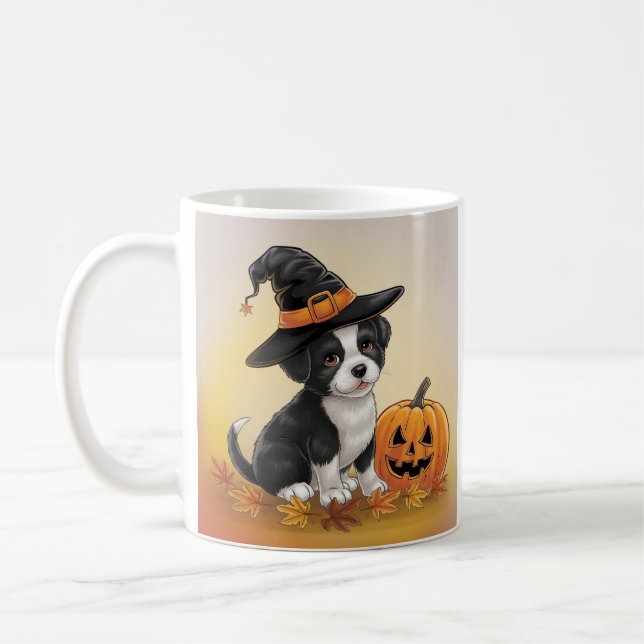 Caneca De Café design fofo de cachorro de abóbora de Halloween (Esquerda)