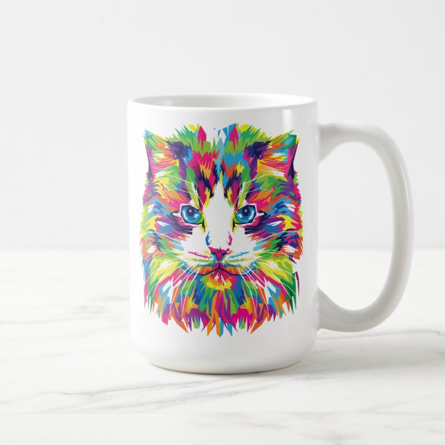 Caneca De Café Design Gato Face Geométrica Prismática - 32453 (Direita)