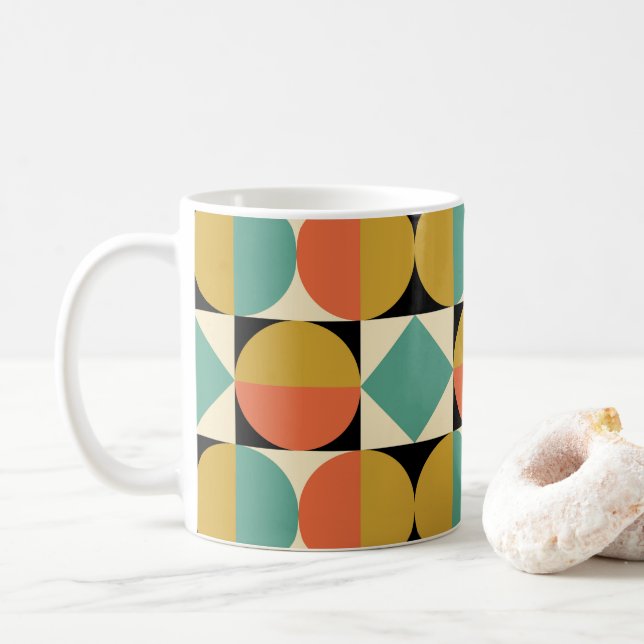 Caneca De Café Design Geométrico Moderno de Meados do Século (Com Donut)