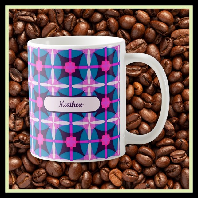 Caneca De Café Design Geométrico Retro em Rosa, Roxo e Azul - (Criador carregado)