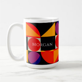 Caneca De Café Design Geométrico, Vermelho Laranja Roxo Preto, No