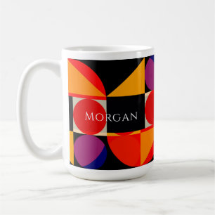 Caneca De Café Design Geométrico, Vermelho Laranja Roxo Preto, No