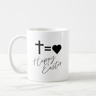 Caneca De Café Design Minimalista de Cruz e Coração de Páscoa