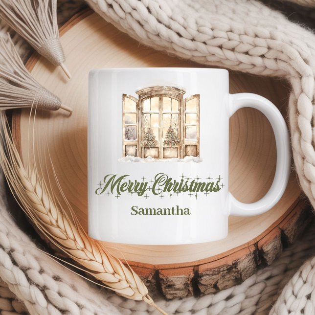 Caneca De Café Design nórdico pastel macio e aconchegante com nom (Cozy soft pastel Nordic design custom name Christmas mug

)