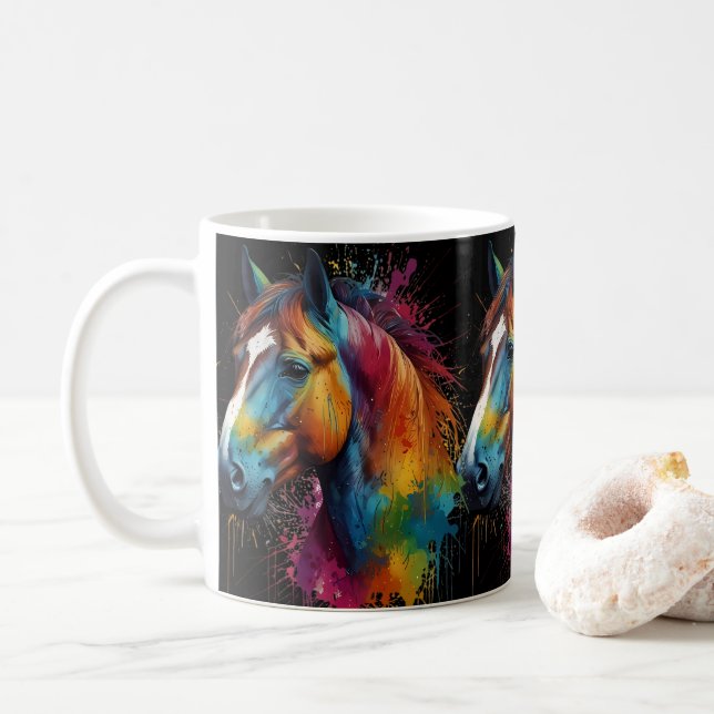 Caneca De Café Design pintado com cavalos (Com Donut)