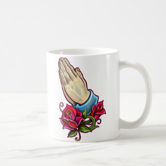 Caneca De Café Design Praying dos rosas das mãos (Direita)