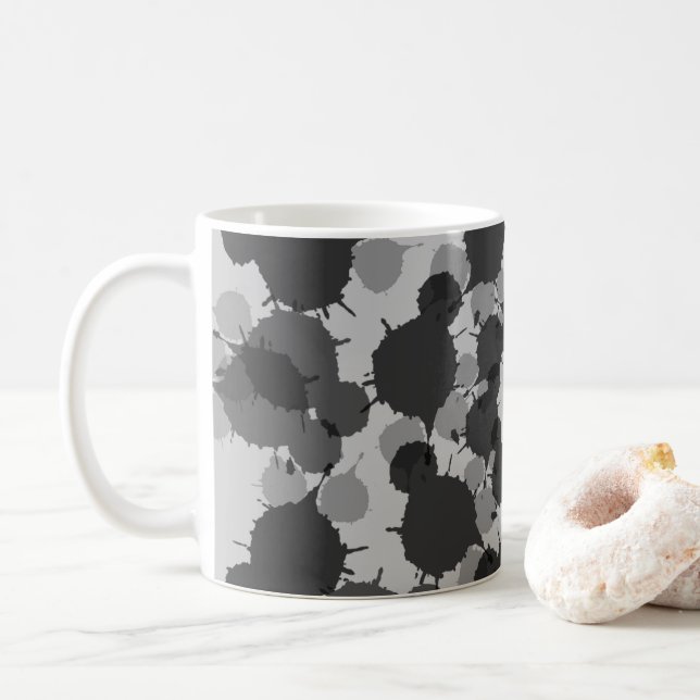 Caneca De Café design preto-abstrato e-cinza (Com Donut)