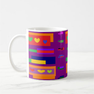 Caneca De Café Design púrpura com tiras de corações coloridas mis