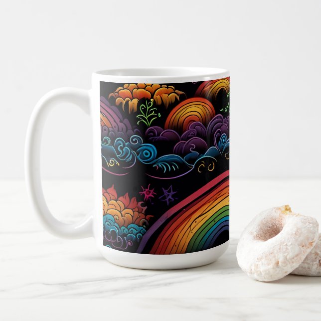 Caneca De Café Design Rainbow LGBYQ (Com Donut)