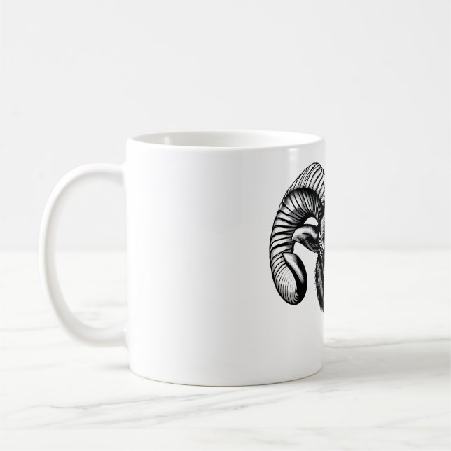 Caneca De Café Design Ram Head | T-Shirt Preto e Branco (Esquerda)