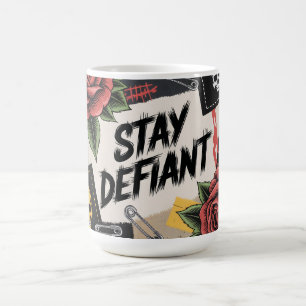 Caneca De Café Design Rebelde: "Permaneça Defiante" Slogan Punk