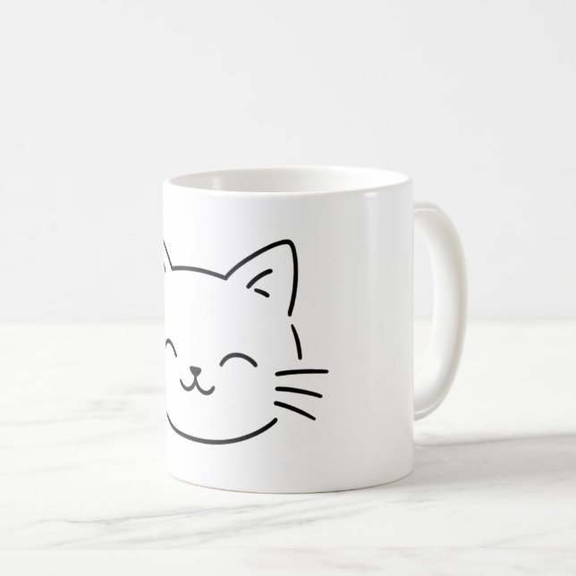 Caneca De Café Design Simples de Gatinho Estético (Frente Esquerda)