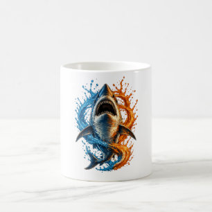 Caneca De Café Design Splash de Tubarão Feroz – Oceano Azul e Lar