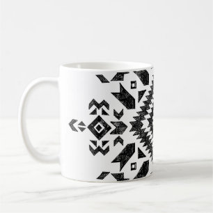 Caneca De Café Design Tribal: Preto Branco Desenho-Mão