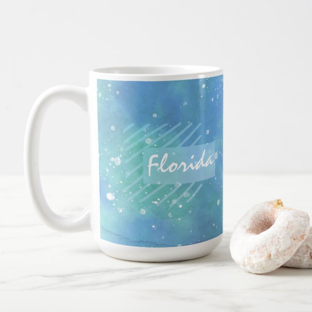 Caneca De Café Design Verde Azul Personalizado Flórida Mug (Com Donut)