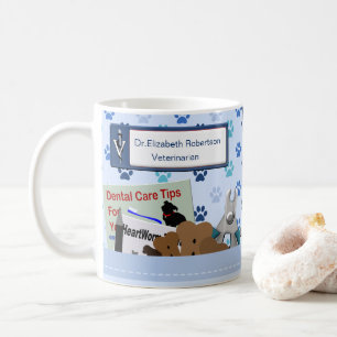 Caneca De Café Design Veterinário Personalizado De Azul Claro