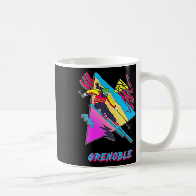 Caneca De Café Design Vibrante de Esqui com Grenoble Text Ski  (Direita)