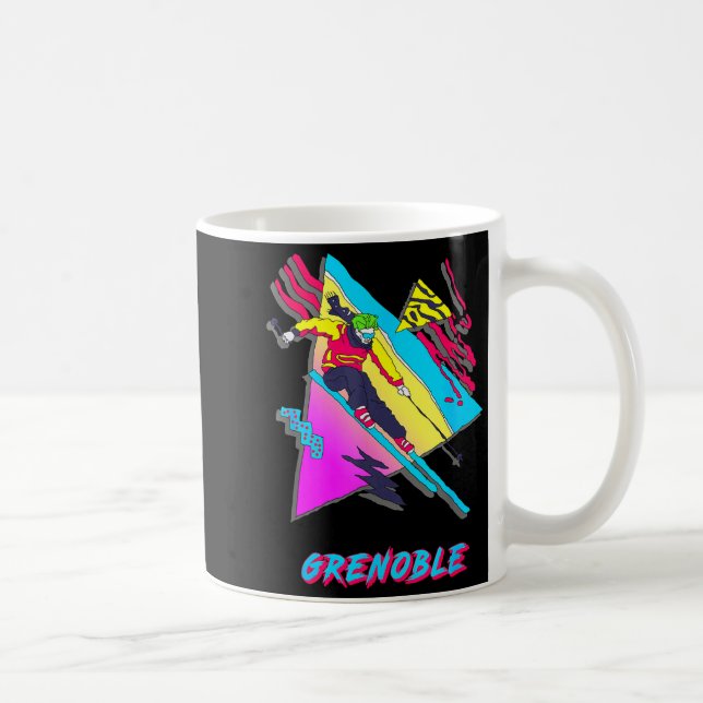 Caneca De Café Design vibrante de esqui com texto grenoble ski (Direita)
