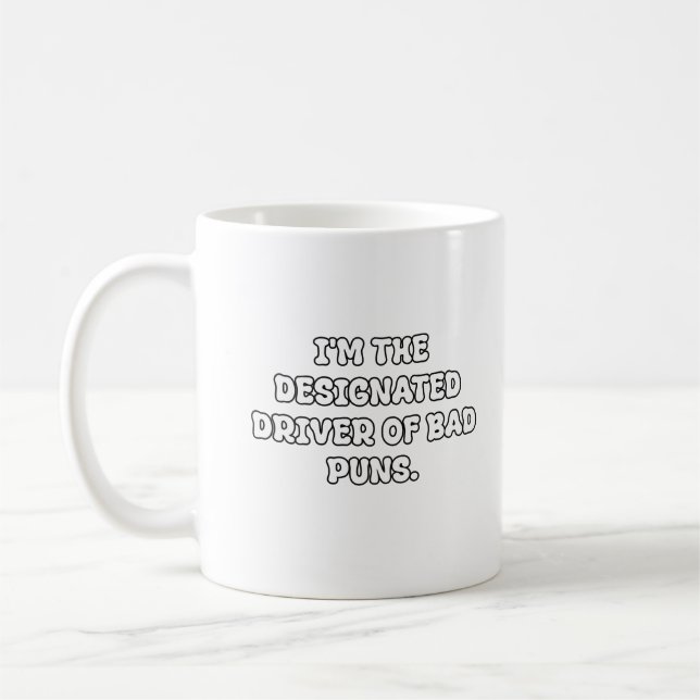 Caneca De Café Designated Driver of Bad Puns Typography (Esquerda)
