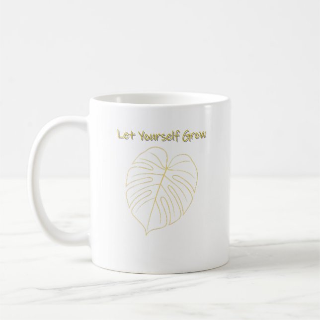 Caneca De Café Designo de Folha de Monstera. Deixe-se Crescer (Esquerda)